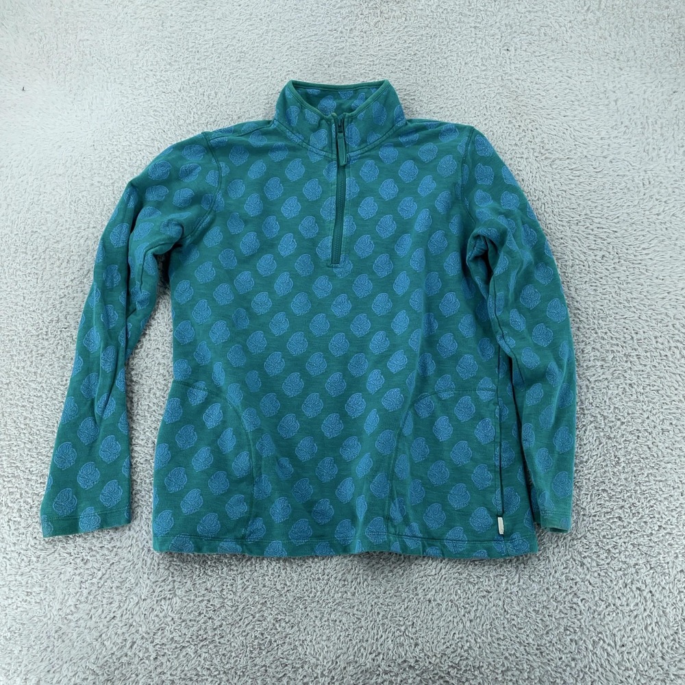 Orvis Pullover Womens Small Teal Blue Paisley Quarter Zip Sweater Jacket